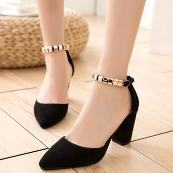 2017 Fashion Summer Women Pump Shoes Pointed Toe Square High Heel Sandals Flock Shoes Woman