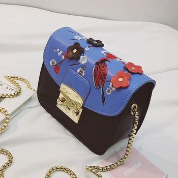 2017 Floral Bird Embroidered Designer Bag Women Leather Handbag Famous Brand Chain Lock Ladies Shoulder Messenger Bag Bolsos Sac