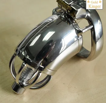 Length 60mm long cock cage stainless steel chastity cage device with soft catheter tube penis plug arc cock ring for man