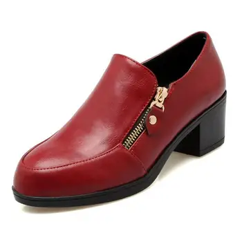 Women's Thick High Heel Shoes Women Round Toe Office Ladies High Heels Pumps Fashion Zipper Female Heeled Footwear Size 34-39