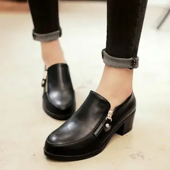 Women's Thick High Heel Shoes Women Round Toe Office Ladies High Heels Pumps Fashion Zipper Female Heeled Footwear Size 34-39