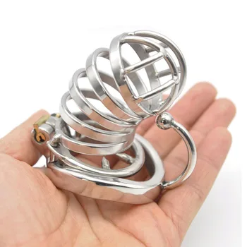 Cb6000s penis chastity cage male chastity device stainless steel cbt with arc cock ring Anti-off ring Scrotum separator for man