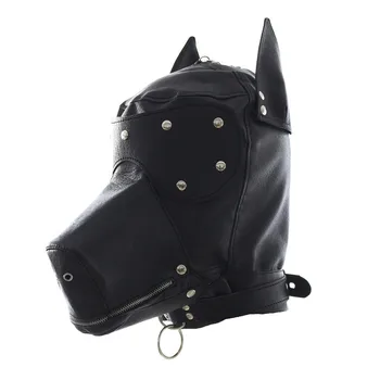 Top quality Women&Men's PU Leather Dog Slave Bondage Headgear head harness Hood Adult Mask Fetish Fantasy Sex Slave Set Cosplay