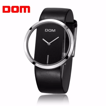 DOM Sports Watches Men Casual Waterproof Women Wrist Watch Fashion Unique PU Leather Strap Hollow Out Quartz Wrist Watch