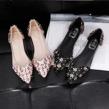 2017 New Spring&Autumn Women Foldable Ballet With Metal Decoration Transparent Shoes,Mary Janes'Crystal Casual Shoes For Woman