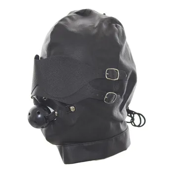 New leather Newest Soft leather bondage Hood Mask eyepatch open Mouth Plug Headgear head harness Sex product toys for couple