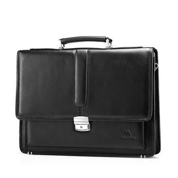 With Handle + Lock Flap + Back Flap Document Brifecase Men's Plain Genuine Leather Dress Business Style Mens portfolio bag JJ10
