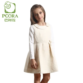 PCORA Girls Sundress A-Line Knee Length Girls Bridesmaid Vest Dresses Outwear Champagne Color Kids Girl 4T~14T available Quality