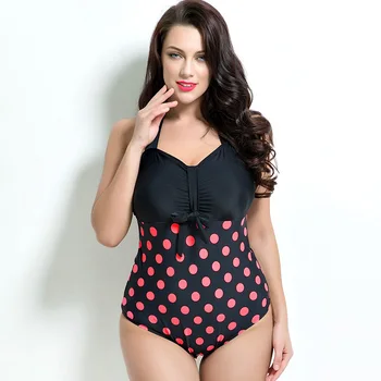 4XL!Polka Pots Plus Size Swimwear For Women One Piece Swimsuit Beach Bathing Suit Maillot De 1 Piece Bain Femme