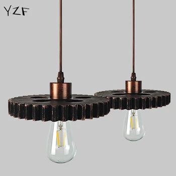 YZF New Industrial Wind bar Restaurant Chandeliers Creative Water Pipes E27 Wood Gear Retro lamp for Coffee bar Clothes shop