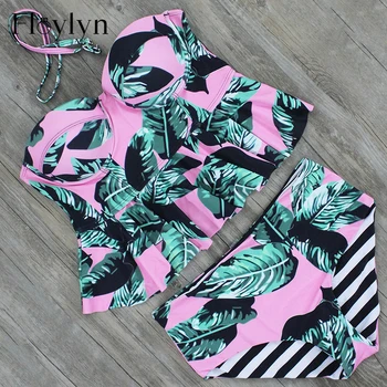 Floylyn Sexy Floral Printed Summer Bathing Suit Push Up Halter Swimsuit Women Swimwear Bikini High Waist Beachwear