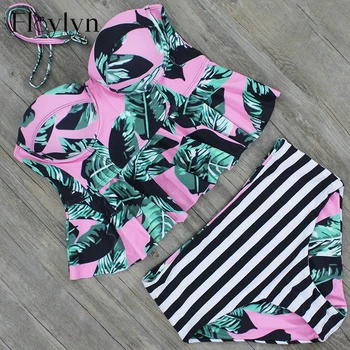 Floylyn Sexy Floral Printed Summer Bathing Suit Push Up Halter Swimsuit Women Swimwear Bikini High Waist Beachwear