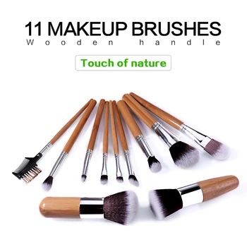 O.TWO.O 11Pcs Wood Handle Makeup Cosmetic Eyeshadow Foundation Concealer Brushes Set with Bag Beauty Too