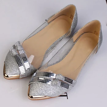 Gold Sliver Shoes Woman For 2016 NEW Spring Glitter Bling Pointed Toe Flats Women Shoes For Summer Size Plus 35-40 XWD1841