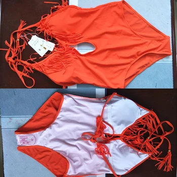DI ROMANCE tassel bathing suit swimwear backless swimwear one piece swimsuit retro vintage bandage Brown women swim suit DI137