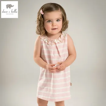 DB4957 dave bella summer baby girl sweet dress baby pink white stripes dress kids casual clothes dress girls toddle dress