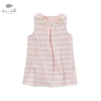 DB4957 dave bella summer baby girl sweet dress baby pink white stripes dress kids casual clothes dress girls toddle dress