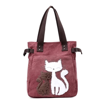 Women Shoulder Bags Female Printing Cat Canvas Handbag Ladies Large Capacity Casual Totes Bag Female Famous Brand Cute Handbags