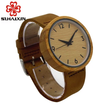Wood watch men hardlex 2017genuine cowhide leather band luxury quartz bamboo wooden watches mens criativa fashion clock gifts