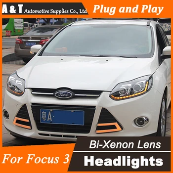 A&T Car Styling for Ford Focus3 Headlights New Focus LED Headlight DRL Lens Double Beam H7 HID Xenon bi xenon lens