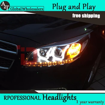A&T Car Styling for Chevrolet Malibu LED Headlights Angel Eye LED DRL Lens Double Beam H7 HID Xenon bi xenon lens