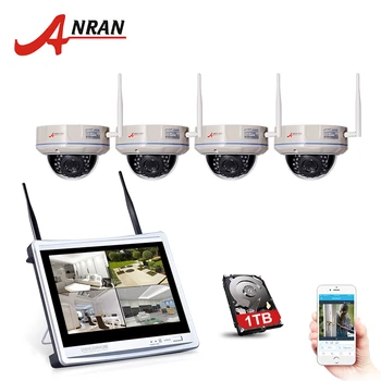 ANRAN 4CH 12 Inch LCD Screen NVR Security Camera System 720P HD IR Night Vision Dome Security IP Camera Wifi Surveillance System