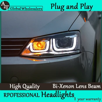 A&T Car Styling for VW Jetta Headlights Angel Eye DRL LED Headlight Lens Double Beam H7 HID Xenon bi xenon lens