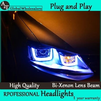 A&T Car Styling for VW Jetta Headlights Angel Eye DRL LED Headlight Lens Double Beam H7 HID Xenon bi xenon lens