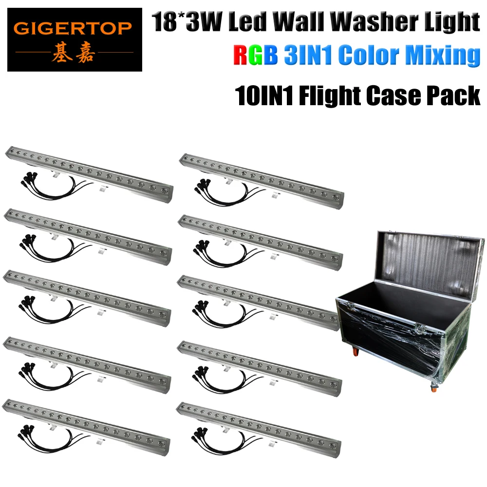 Ping 10 in 1 Flightcase Packing 18x3W RGB Waterproof Led Wall Washer Light Wide Washing Smooth Effect 100cm Long IP65