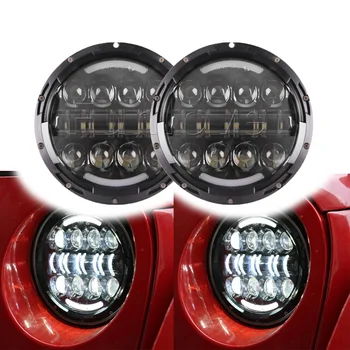 2PCS 80W Round LED Headlights Kit with Angel Eye DRL Amber Turn Signal Lights for Jeep Wrangler JK CJ LJ