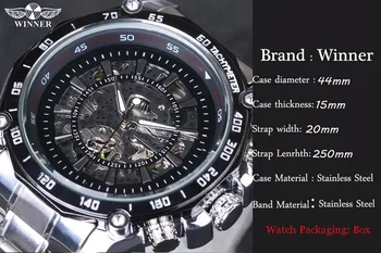 2016 New Winner Hollow Engraving Skeleton Casual Designer steel Case Gear Bezel Watches Men Luxury Brand Automatic Watches