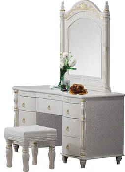 Bedroom home furniture dresser table with 7 drawers mirror and stool modern style KD packaged wooden carved materials