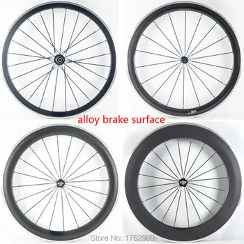 1Pair New 700C Road bike 38/50/60/80mm clincher rims 3K UD 12K carbon fibre bicycle wheelsets with alloy brake surface