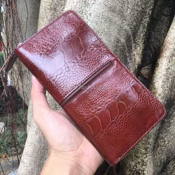 Genuine original ostrich feet skin women bank card wallet, ostrich leather trifold lady credit card purse case women brown