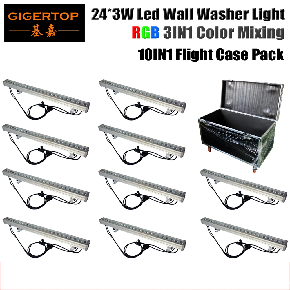 China Stage Lighting 10 Unit 24x3W RGB Color 100cm Waterproof Led Wall Wash Lighting 3/7 DMX Channels 2 Button LCD Display IP65