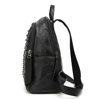 Genuine leather backpack women small black leather sheepskin backpack for ladies punk bag rivet women stylish backpack