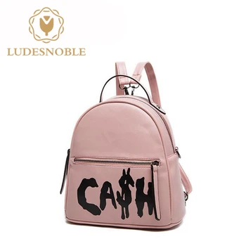 LUDESNOBLE Fashion Brands Bag Women Leather Shoulder Bag Female Backpack Letter Appliques Solid Casual Bagpack Sac De Luxe