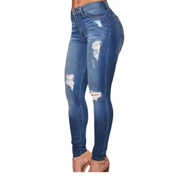 Hot Selling 2017 Autumn Adult Women Workout High Waist Jeans Casual Denim Destroyed Skinny Jeans LC78637 Feminino Longo