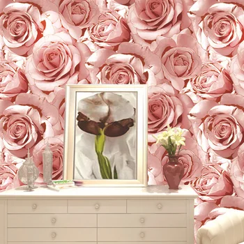 High-Grade Non-Woven Fabric 3D Red Pink Rose Wallpaper, Living Room Bedroom Tv Background Wall Korean Big Flower Wall Paper