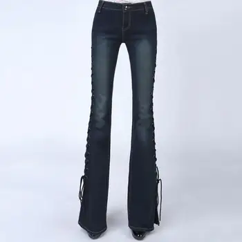 Flare Jeans 2017 new European Style fashion Hole Side Lacing Up denim pants Woman SlimBell bottom jeans w80