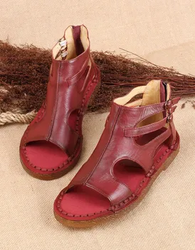 Abedake Brand women sandals female handmade genuine leather women comfortable flat shoes sandals gladiator women summer shoes
