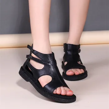 Abedake Brand women sandals female handmade genuine leather women comfortable flat shoes sandals gladiator women summer shoes