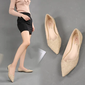 Small Size 31 32 33 Spring Shoes Women Flats Comfortable Pointed Toe Flat Shoes Simple Weave Plaid Ballet Flats Ballerine Femme