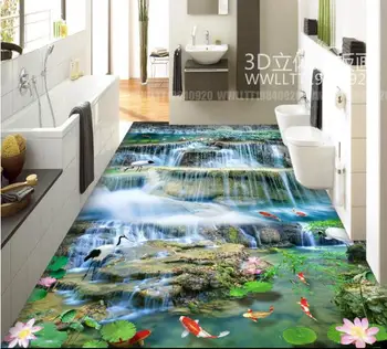 Customized 3d floor wallpaper 3d murals wallpaper waterfall river self-adhesive waterproof wallpaper for 3d floor sticker