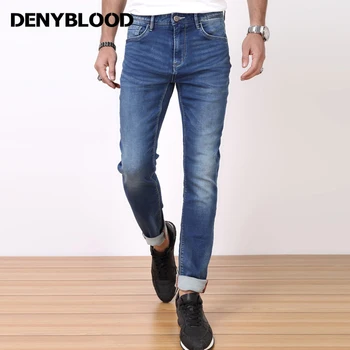 Denyblood Jeans 2017 Spring Summer Mens High Stretch Knitted Denim Pants Distressed Jeans Ripped Slim Straight Trousers 7206