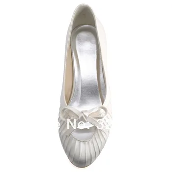 Shoes Woman EP2057 White Size 41 Almond Toe Satin Bowknot Low Heel Bridal Evening Party Flat Shoes Woman Shoes Wedding Shoes