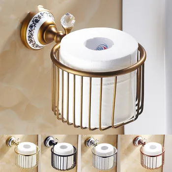 Antique Gold Black Porcelain&crystal Toilet Paper Holder Brushed Solid Barss tissue roll holder Bathroom Accessories ge5