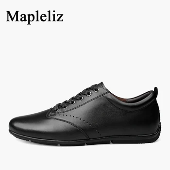 Mapleliz Brand Casual Men Shoes Genuine Cow Leather Lace-Up Male Flats Breathable Soft Waterproof Shoes for Men
