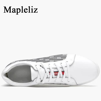Mapleliz Brand Casual Fashion Man Shoes Genuine Leather  Breathable Soft Flats Gingham Lace-Up Shoes For Men