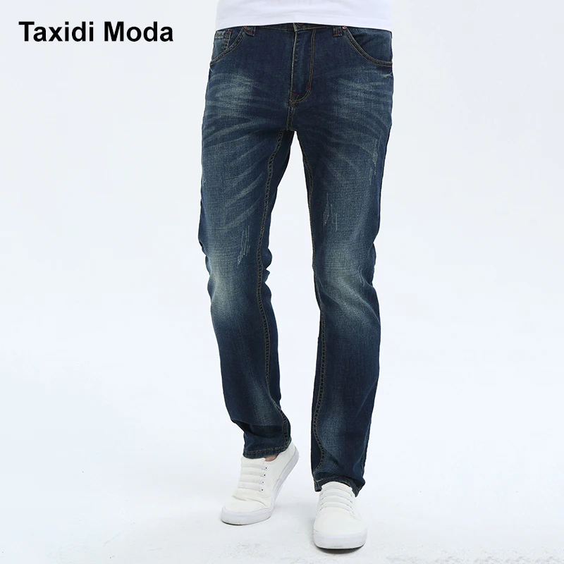 Taxidi Moda 2017 Autumn Mens Fashion Denim Pants Blue Color Brand Clothing For Man's Slim Straight Jeans Trousers Plus Size 522